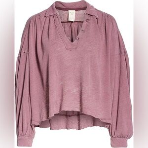 Free People Rush Hour Linen Blend Mauve Blouse M
